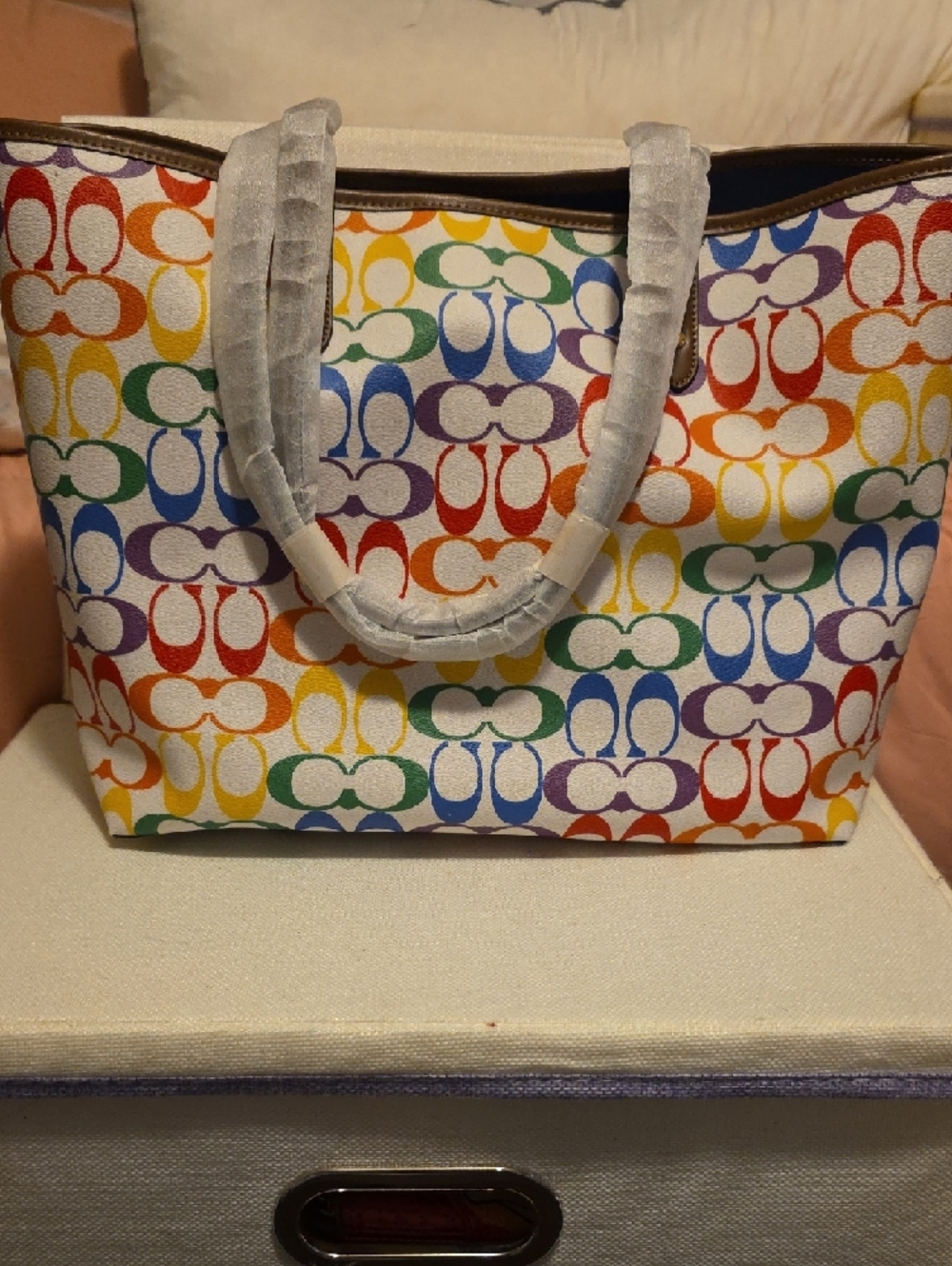 NWT Reversible Coach Rainbow Signature Tote with Leather Trim - Picture 2 of 6